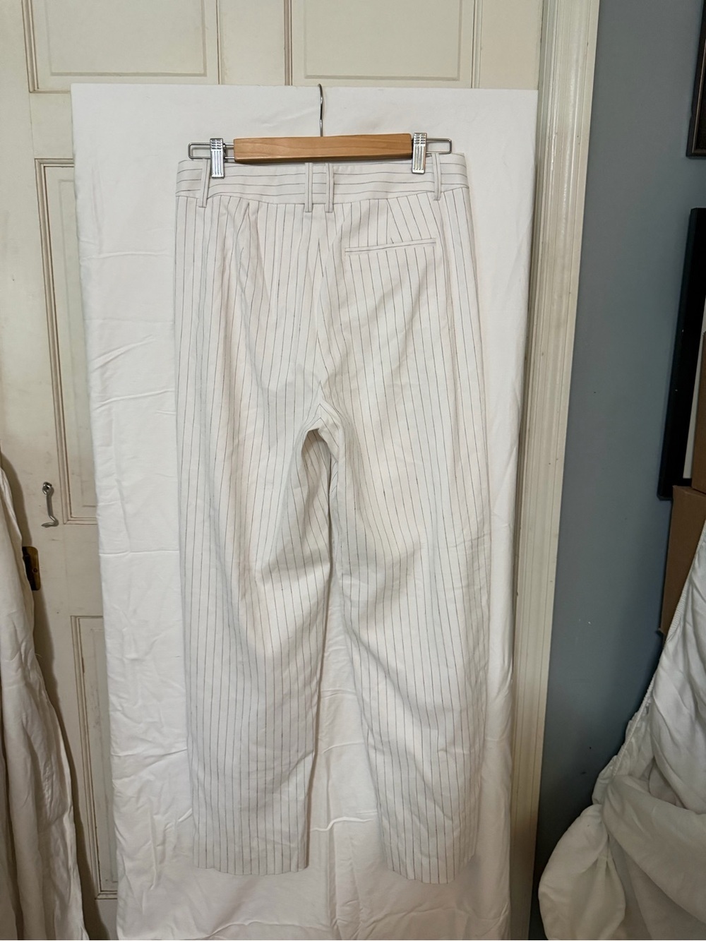 J. Crew White Pinstripe Straight-Leg Trousers nwot Linen viscose blend - Picture 7 of 9